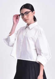 Women's Cropped Long Sleeve Button Shirt