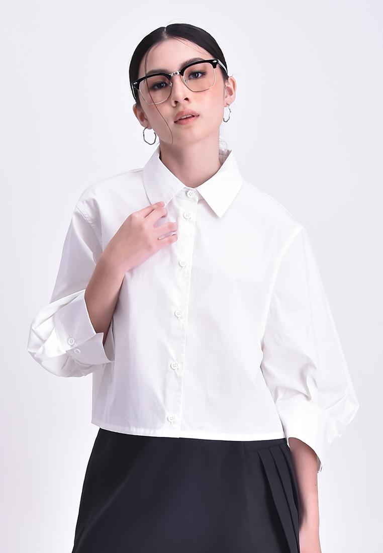 Women's Cropped Long Sleeve Button Shirt