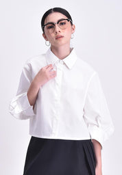 Women's Cropped Long Sleeve Button Shirt