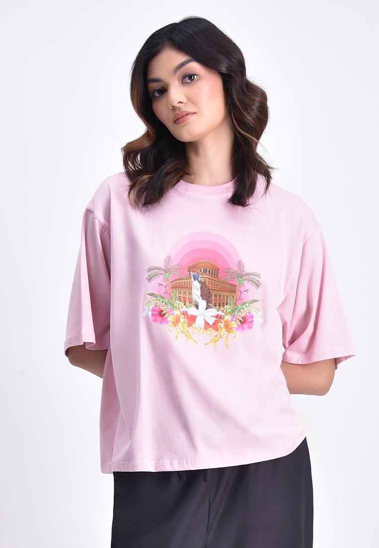 Women's Oversized Round Neck Graphic T-Shirt