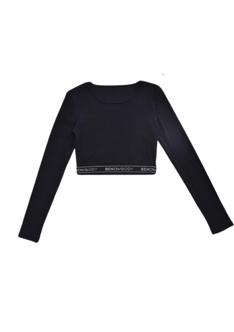 Women's Rib Cotton Stretch Crop Long Sleeves T-Shirt