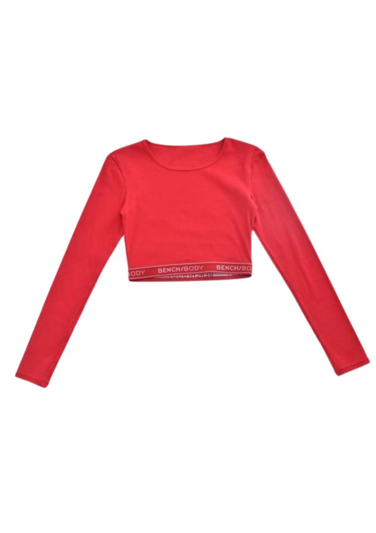 Women's Rib Cotton Stretch Crop Long Sleeves T-Shirt