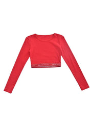 Women's Rib Cotton Stretch Crop Long Sleeves T-Shirt