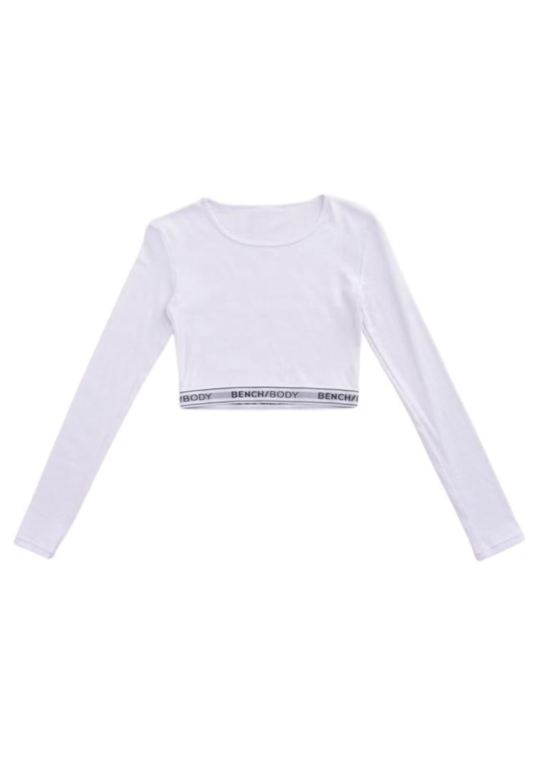 Women's Rib Cotton Stretch Crop Long Sleeves T-Shirt