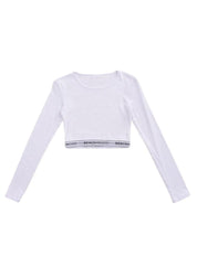 Women's Rib Cotton Stretch Crop Long Sleeves T-Shirt