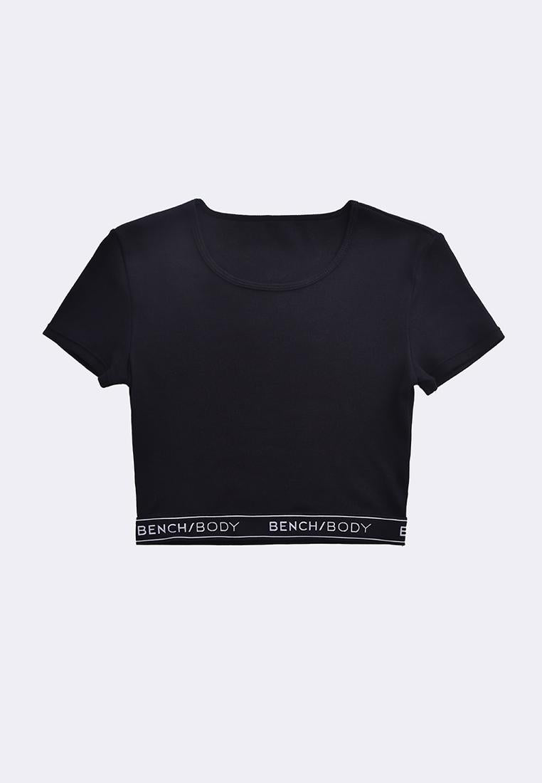 Women's Rib Cotton Stretch Crop Short Sleeves T-Shirt