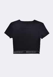 Women's Rib Cotton Stretch Crop Short Sleeves T-Shirt