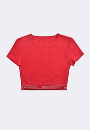 Women's Rib Cotton Stretch Crop Short Sleeves T-Shirt
