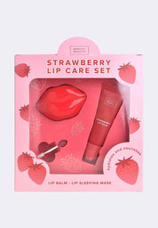 Strawberry Lip Care Set: Lip Balm, Lip Sleeping Mask and Lip Brush