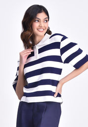 Women's Stripe Collared T-Shirt