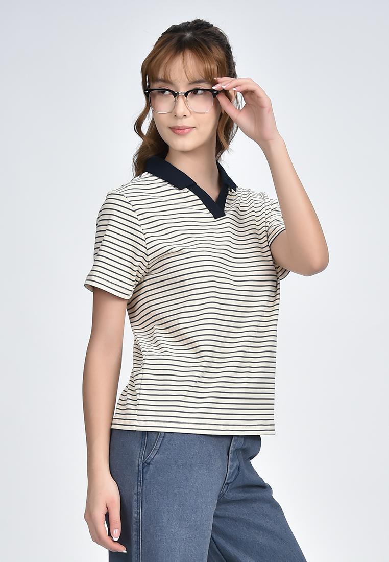 Women's Striped Collared T-Shirt