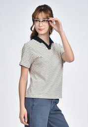 Women's Striped Collared T-Shirt