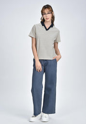 Women's Striped Collared T-Shirt