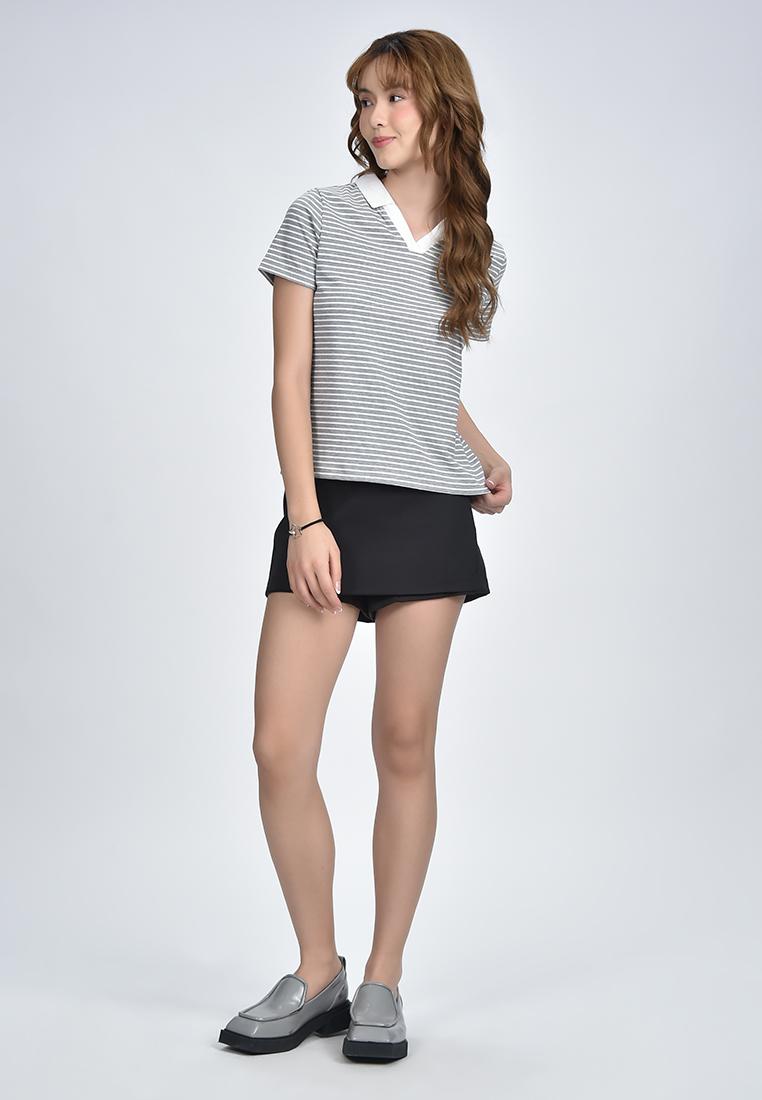 Women's Striped Collared T-Shirt