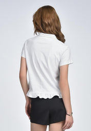 Women's Polka Dot Short Sleeve Collared Top