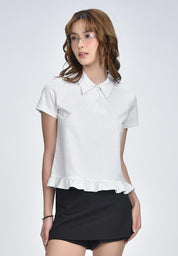 Women's Polka Dot Short Sleeve Collared Top