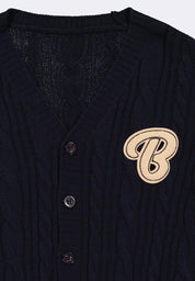 Women's Cable Knit Cardigan with Letter Patch