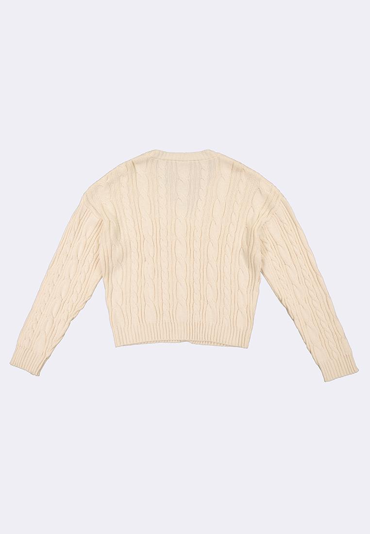 Women's Cable Knit Cardigan with Letter Patch