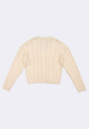 Women's Cable Knit Cardigan with Letter Patch