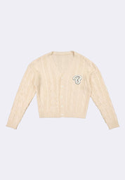 Women's Cable Knit Cardigan with Letter Patch