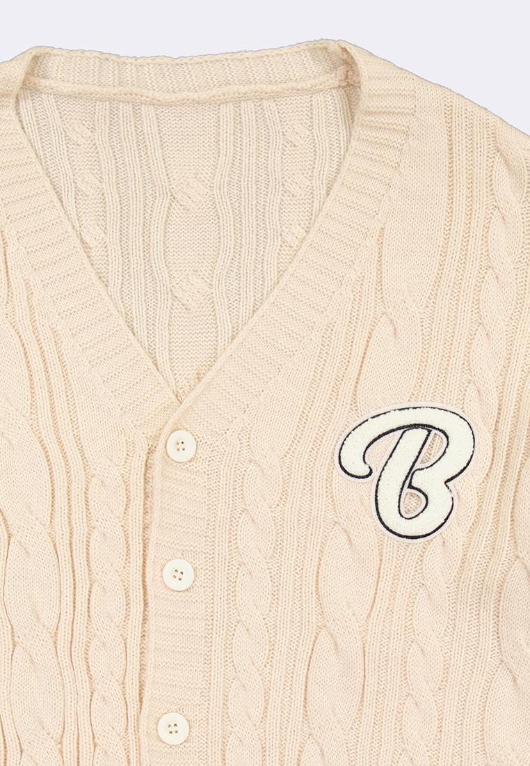 Women's Cable Knit Cardigan with Letter Patch