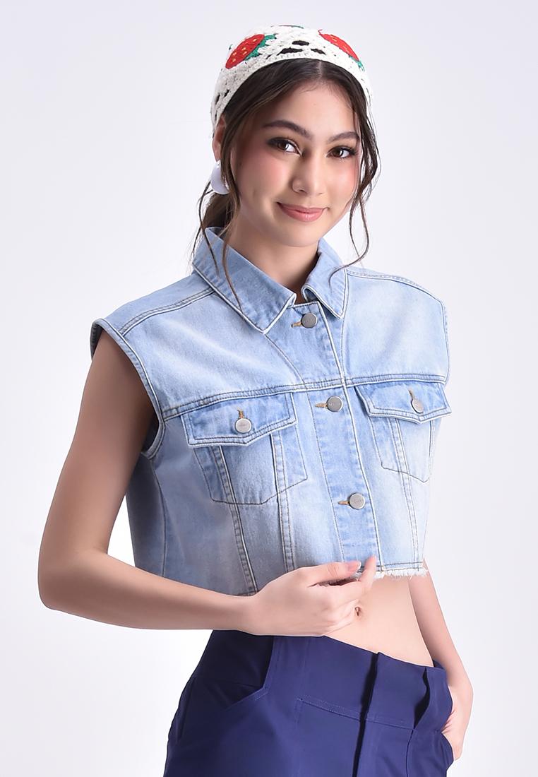 Women's Oversized Cropped Denim Vest