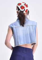 Women's Oversized Cropped Denim Vest