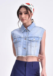 Women's Oversized Cropped Denim Vest