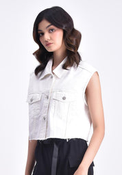 Women's Oversized Cropped Denim Vest