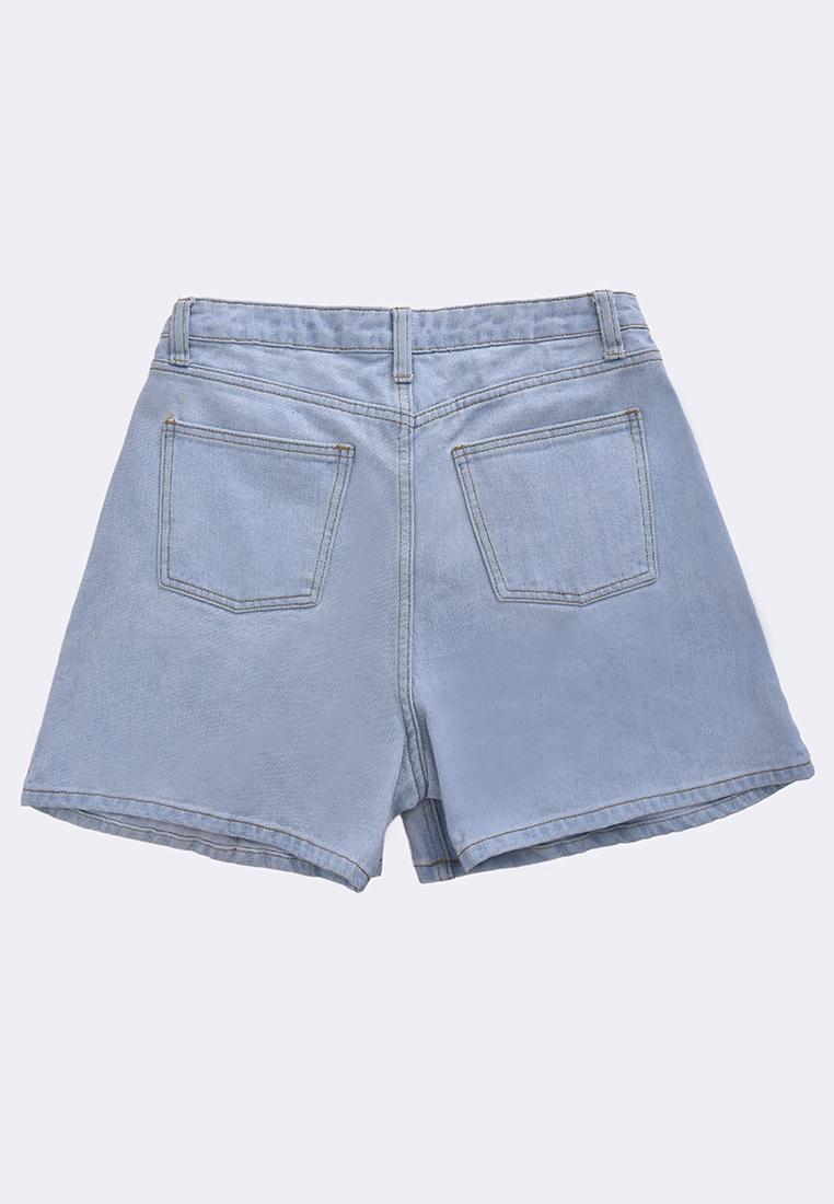 Women's Pleated High Waist Denim Shorts