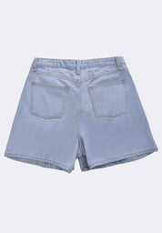 Women's Pleated High Waist Denim Shorts