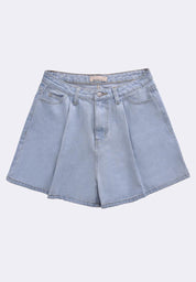 Women's Pleated High Waist Denim Shorts
