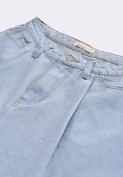 Women's Pleated High Waist Denim Shorts