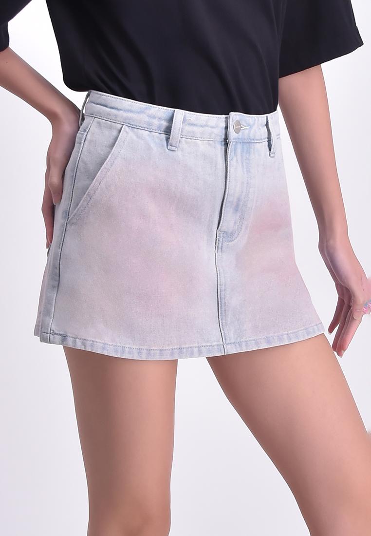 Women's High Waist Ombre Fade Denim Skort