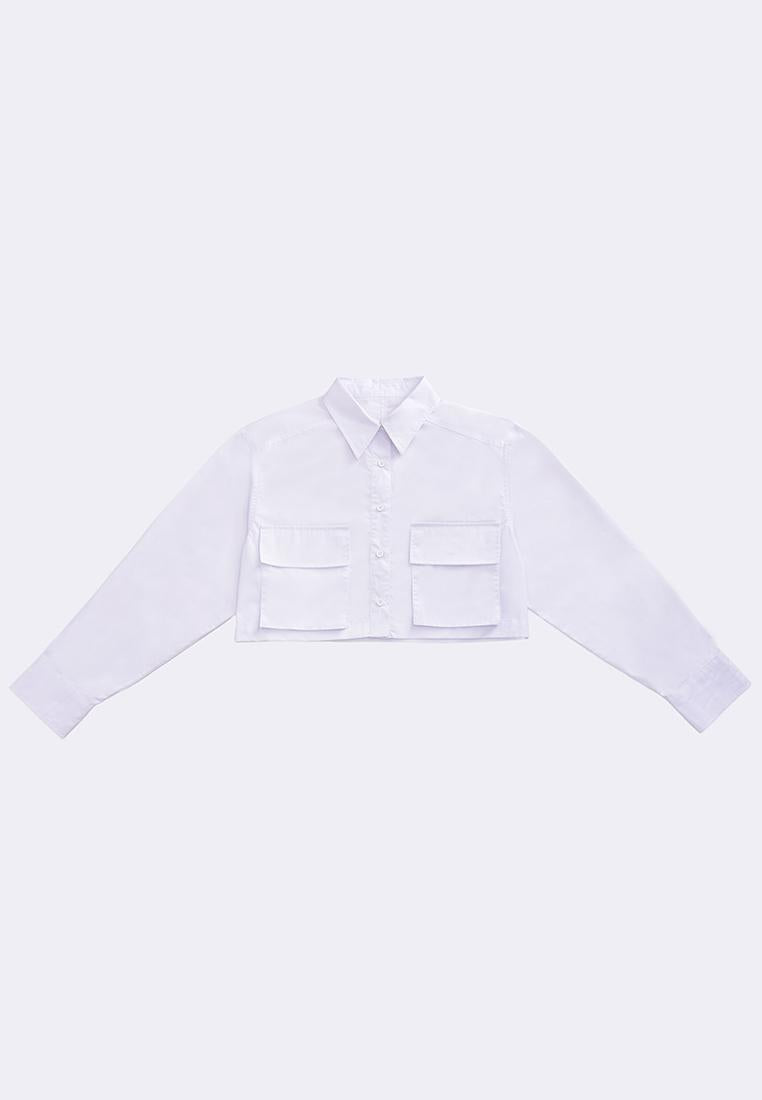 Women's Cropped Long Sleeve Button Shirt