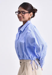 Women's Long Sleeve Pinstripes Drawstring Shirt