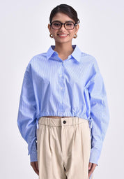 Women's Long Sleeve Pinstripes Drawstring Shirt