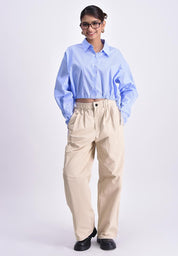 Women's Long Sleeve Pinstripes Drawstring Shirt