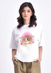 Women's Oversized Round Neck Graphic T-Shirt