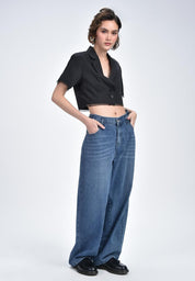 Women's Denim Wide Leg Barrel Pants