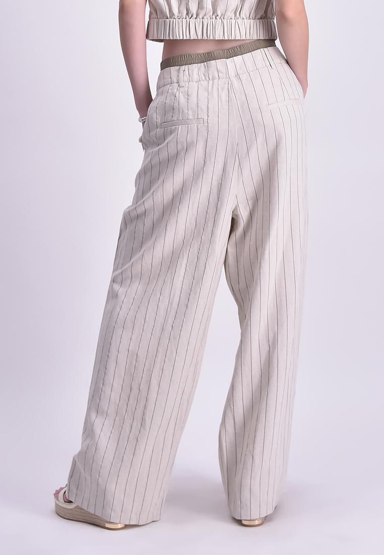 Women's Striped Linen Straight Pants