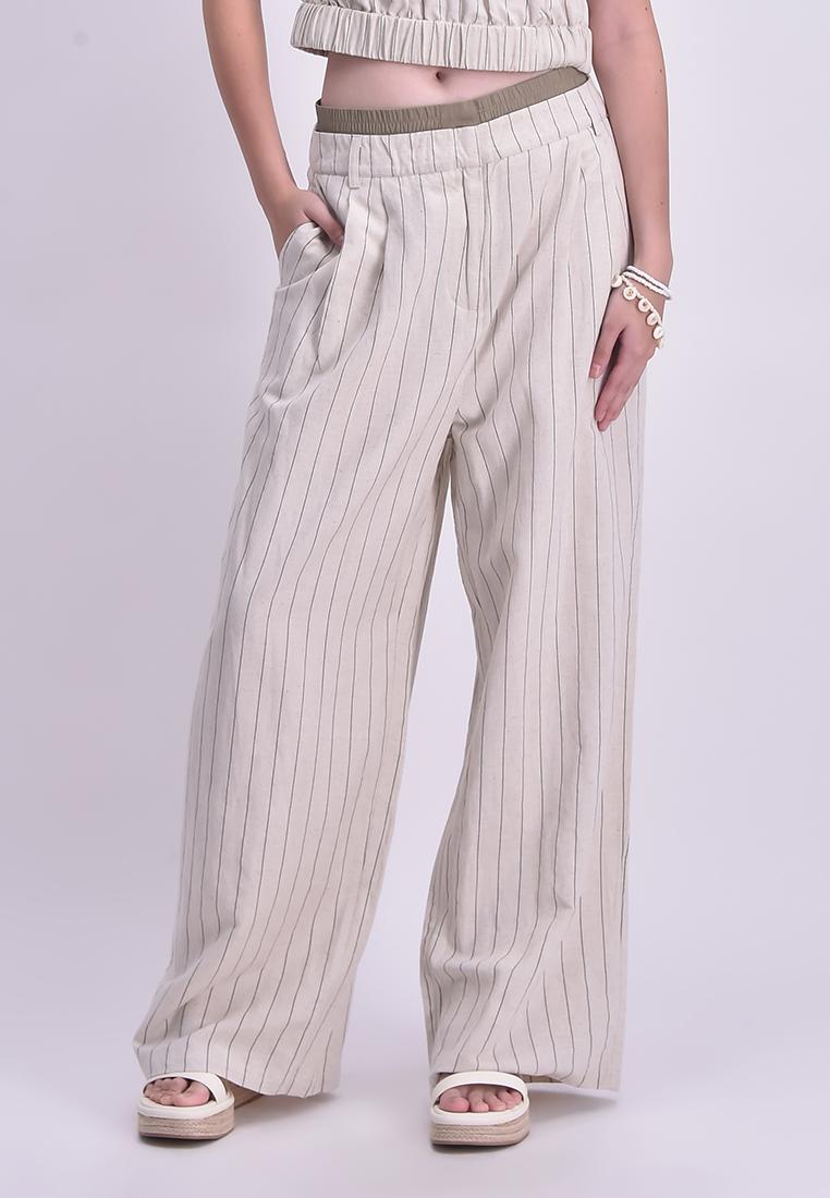 Women's Striped Linen Straight Pants