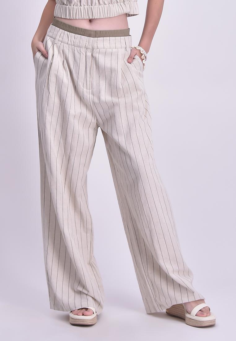 Women's Striped Linen Straight Pants