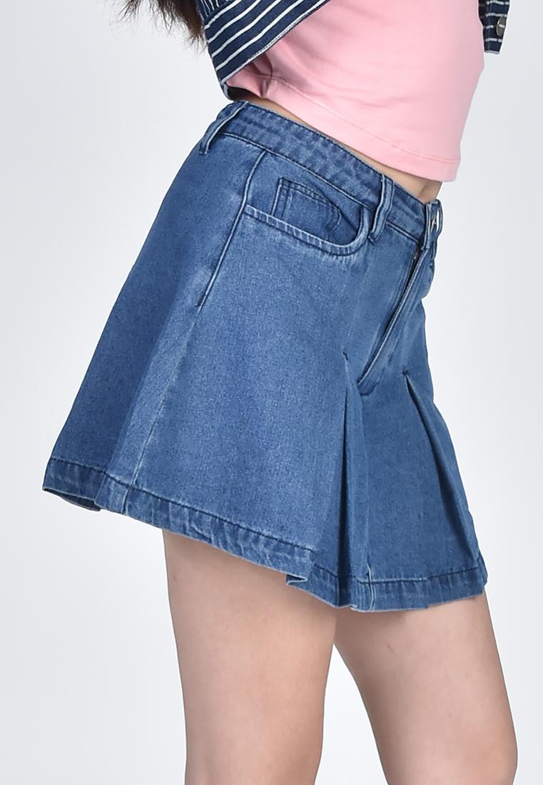 Women's Pleated Denim Skirt