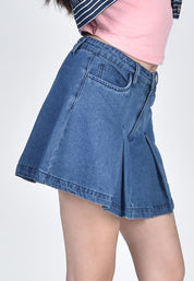 Women's Pleated Denim Skirt