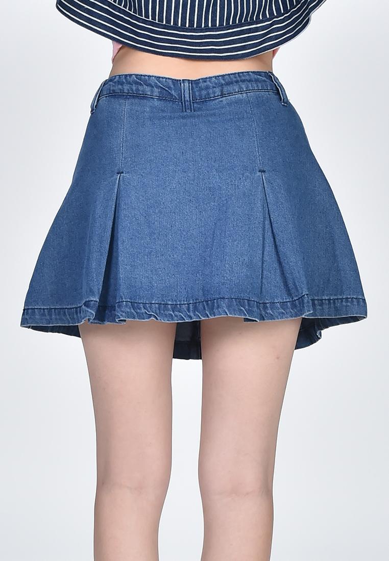 Women's Pleated Denim Skirt