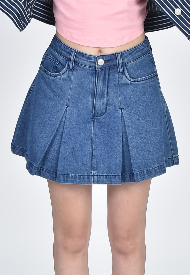Women's Pleated Denim Skirt