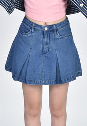 Women's Pleated Denim Skirt