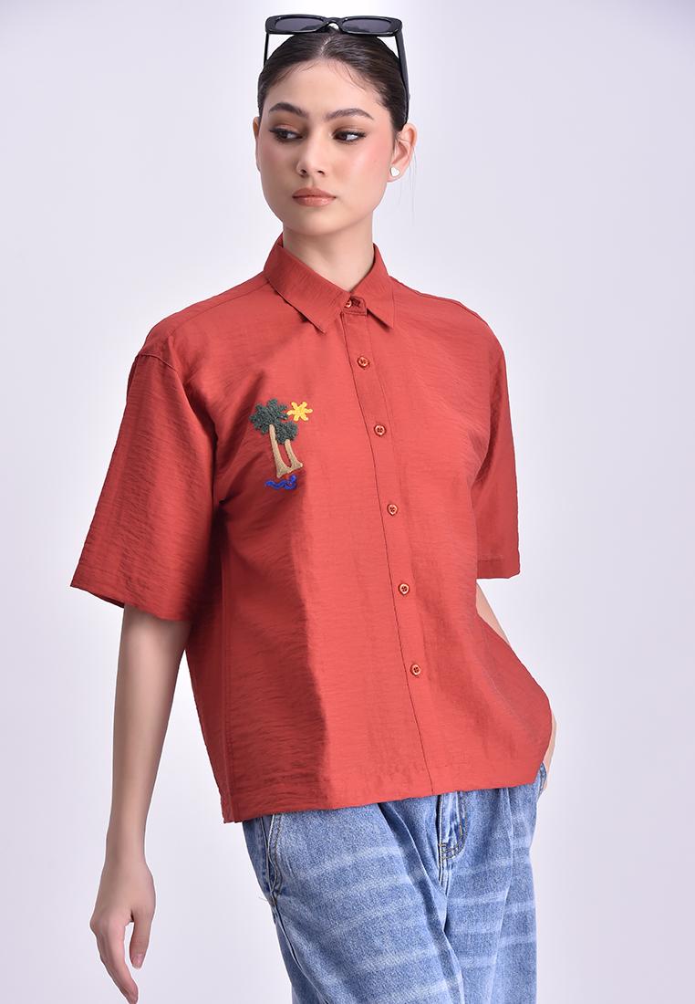 Women's Woven Short Sleeve Button Shirt