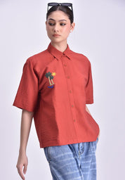 Women's Woven Short Sleeve Button Shirt
